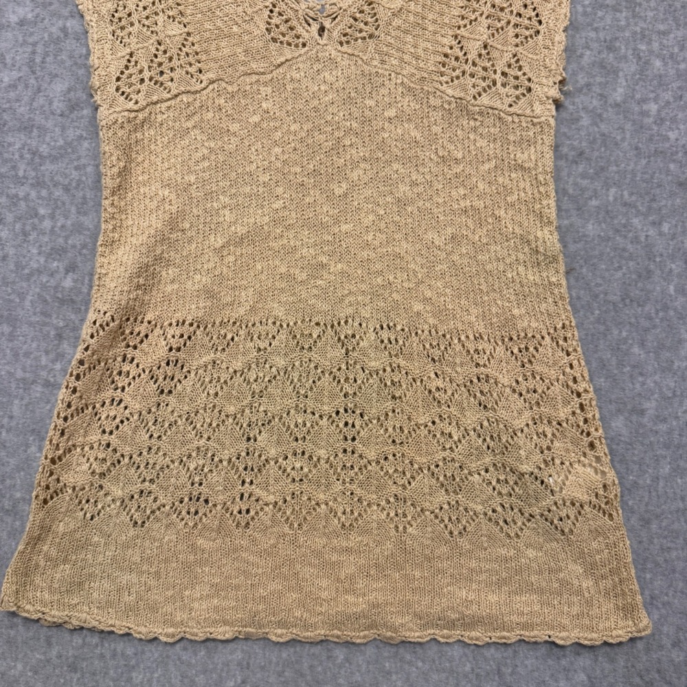 Y2K Banana Republic Tan Linen Cotton Pointelle Knit V-Neck Shell Top Medium - Picture 7 of 10